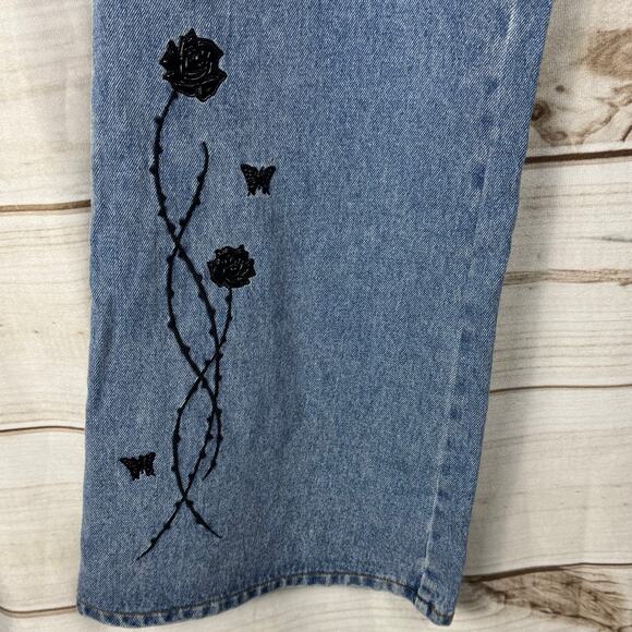 Vintage Zana Di Jeans Light Wash With Black Floral Detail Flare Jeans Size 22 - Picture 3 of 7